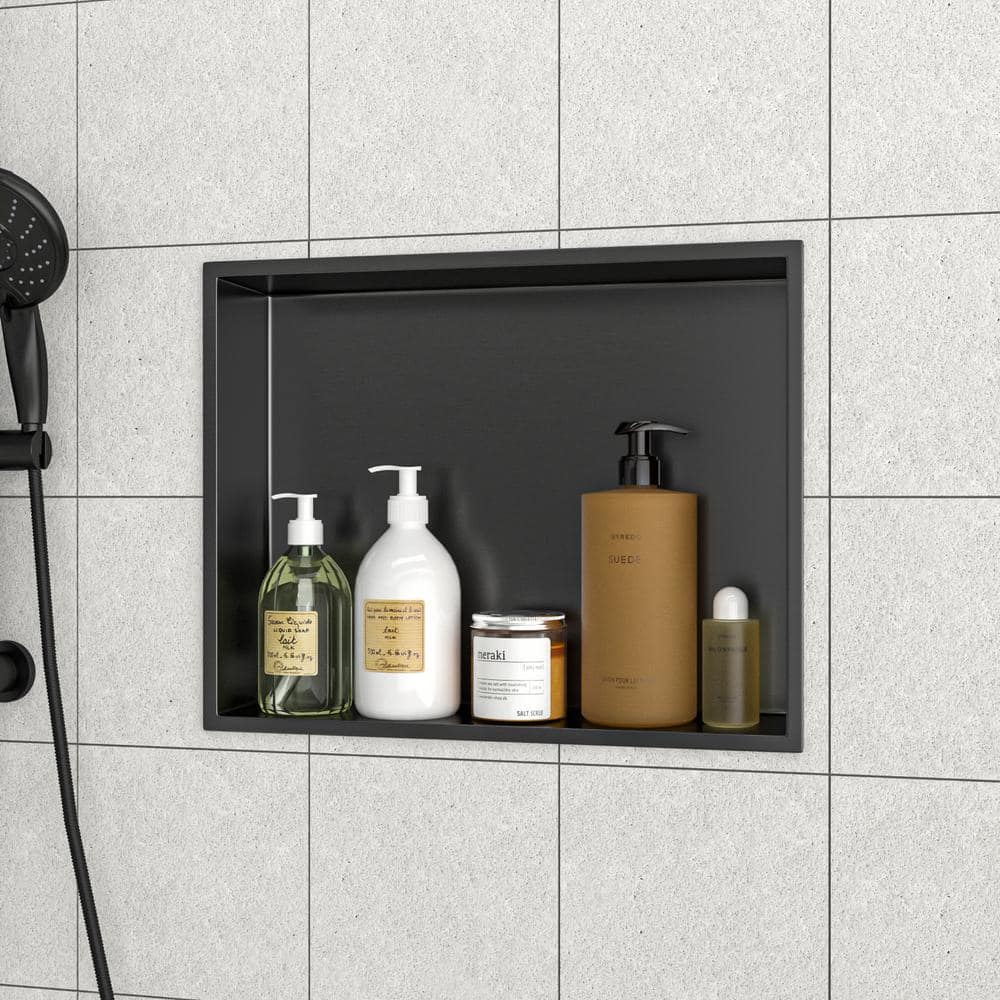Tenleaf 19 in. W x 15 in. H x 3.94 in. D Stainless Steel Shower Niche (Set of 1) Piece in Gunmetal Black (3)