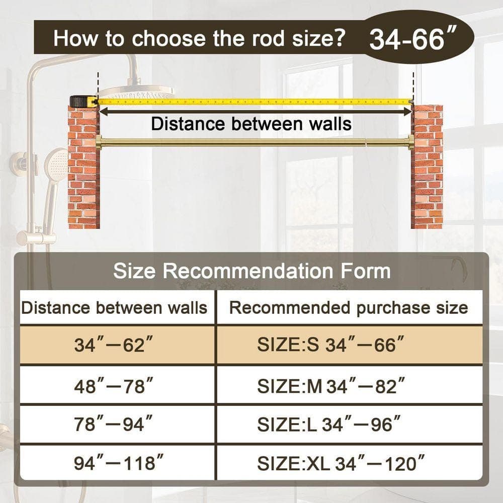 Lynzavix 34-66 in. Stainless Steel No Drill Adjustable Spring Tension Rod for Laundry Door Closet Small Window Brushed Gold (3)