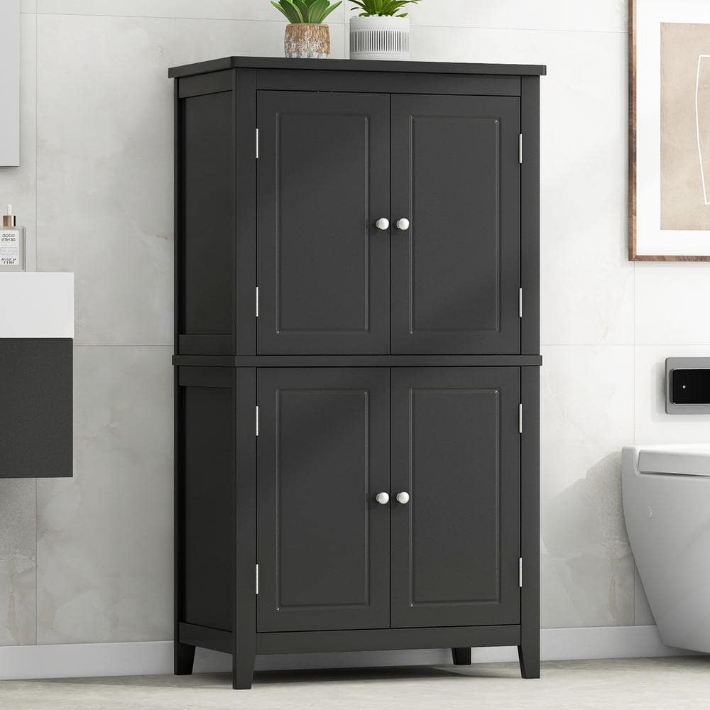 YSQCAR 24 in. W x 12 in. D x 43 in. H Freestanding Black Linen Cabinet with 4 Doors and Adjustable Shelves (2)