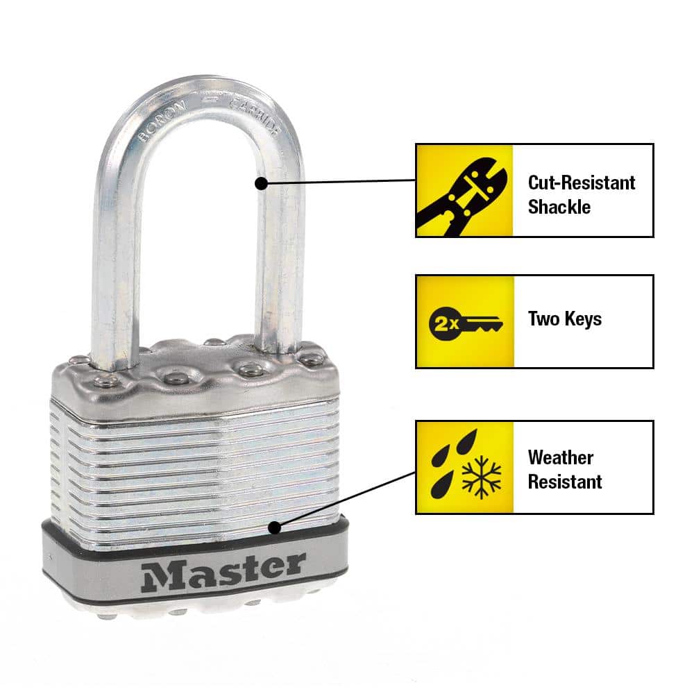 Master Lock Heavy Duty Outdoor Padlock with Key, 1-3/4 in. Wide, 1-1/2 in. Shackle (4)