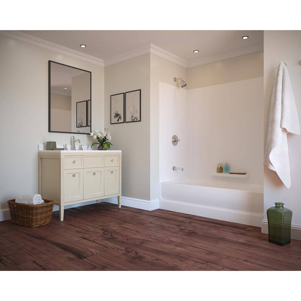 Swan 30 in. x 60 in. x 58 in. 3-Piece Easy Up Adhesive Alcove Tub Surround in White (2)