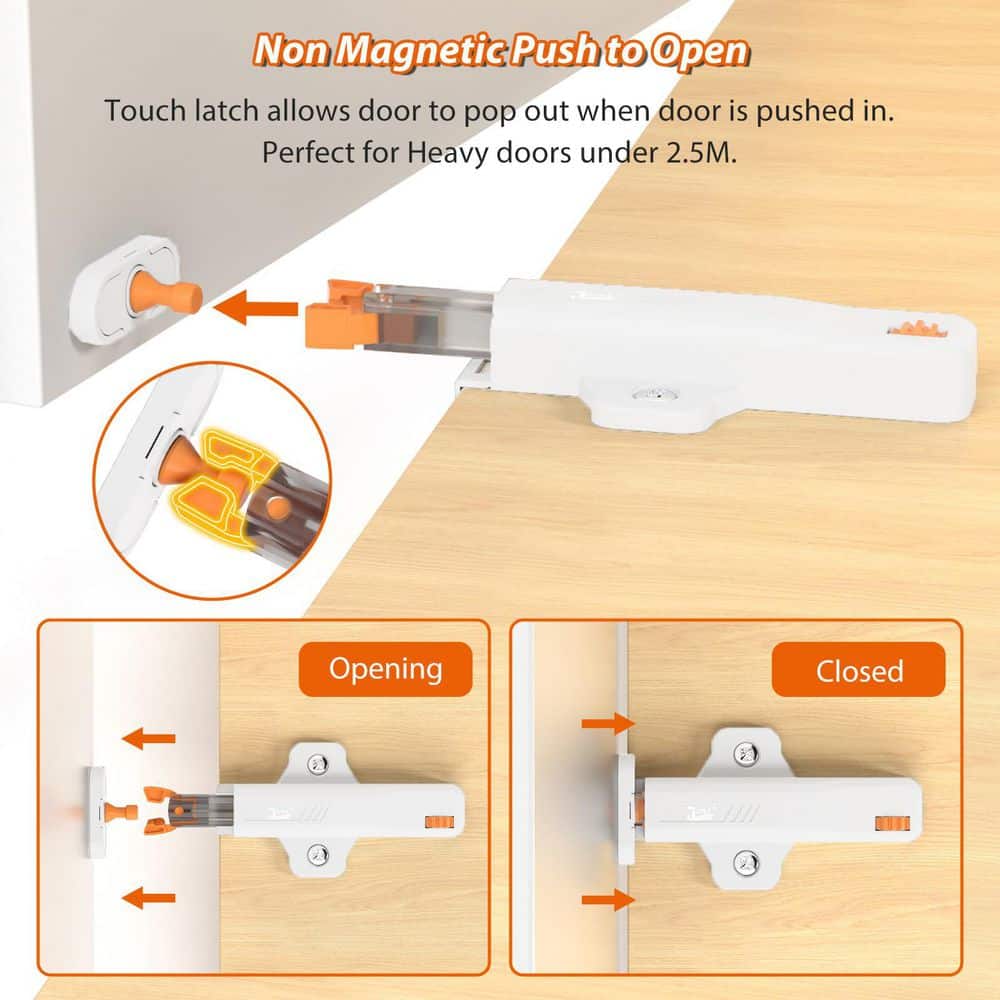 Numhew 2-Pieces ABS Push Touch Latches, Push Lock Door Latch, Non Magnetic RV Drawer Catch Closure, Hidden Door Opener White (3)