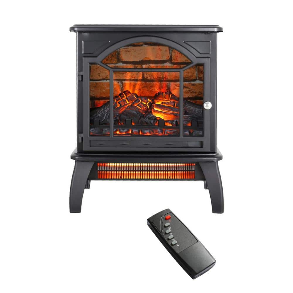 Tidoin 18 in. W Freestanding Infrared Electric Fireplace in Black with 3D Flame and Remote Control (1)