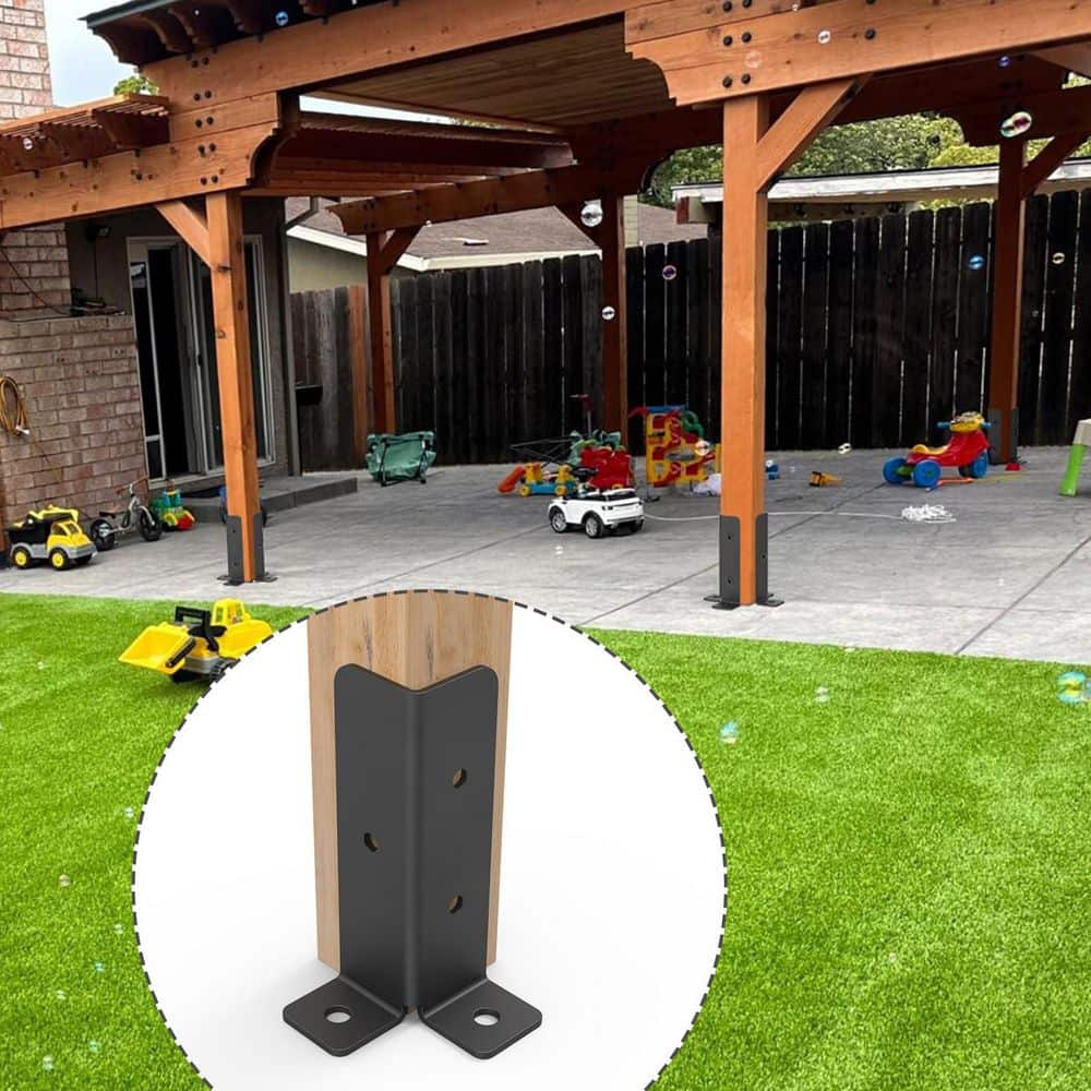 NVNOO Steel Deck Post Anchor Brackets Kit Fit 1.5 x 1.5, 2 x 2, 2 x 4, 4 x 4 Posts for Wood Fence Pergola Railing Black 4-Pack (2)