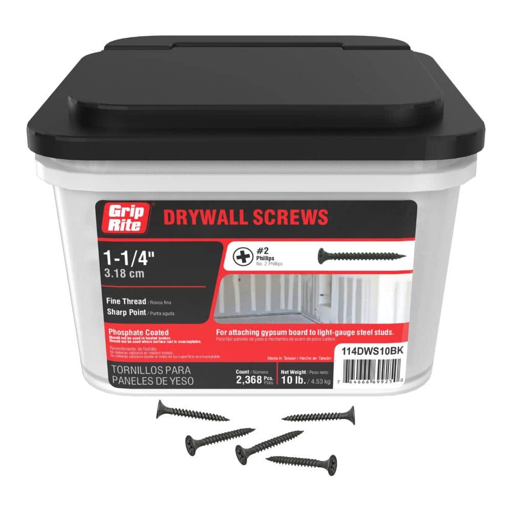 Grip-Rite #6 x 1-1/4 in. #2 Phillips Bugle Head Fine Thread Drywall Screws 10 lb. Bucket