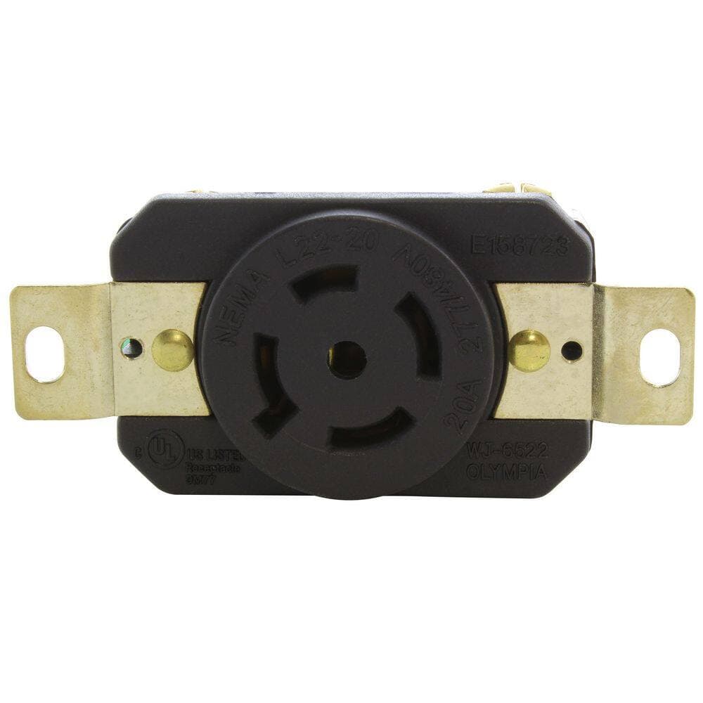 AC WORKS 20A 277/480V NEMA L22-20R Flush Mount Locking Industrial Grade Outlet (3)