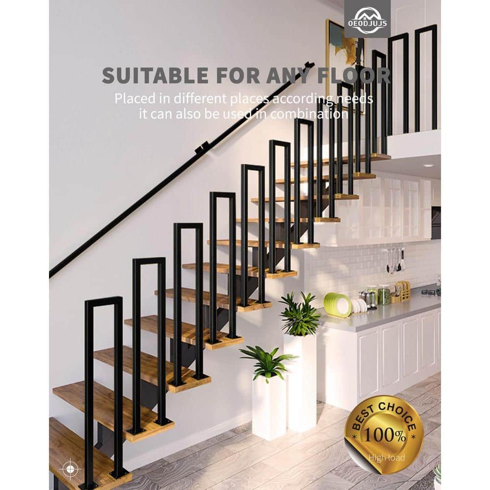 Angel Sar 35.4 in. x 7.87 in. Black Iron Stair Hand Rails, U Shaped Handrails Stair Railing Kit for Garden Loft Corridor (1-Pack) (3)