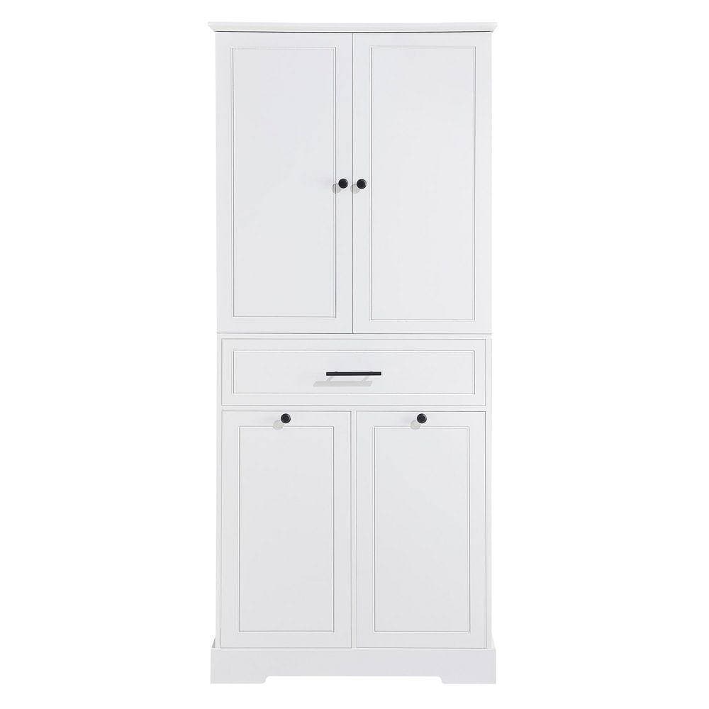 ZXDDMS 31 in. W x 16 in. D x 72 in. H White Linen Cabinet Tall Bathroom Storage Linen Cabinet with Tilt-Out Laundry Hamper (2)