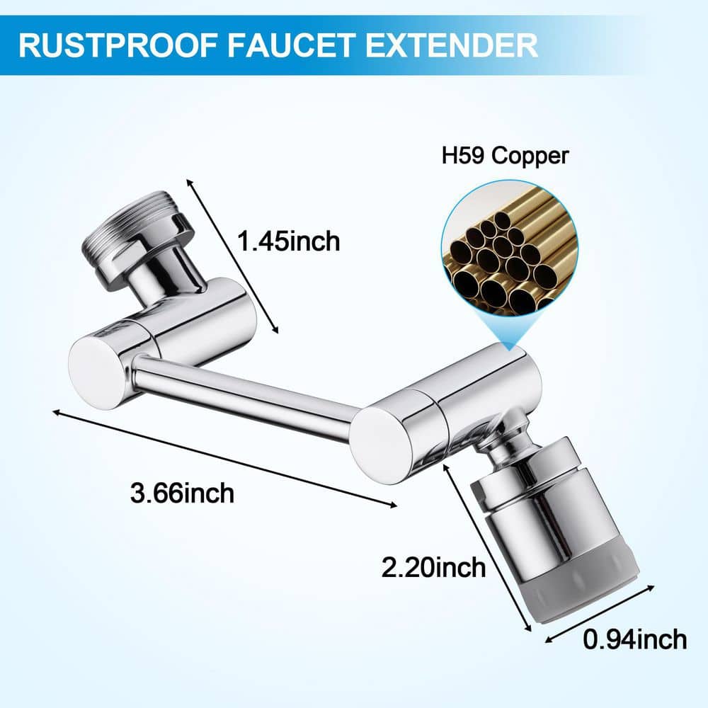 Numhew 1-Piece 1080° Rotating Faucet Extender with 2 Water Flow Modes and Filter in Silver (2)