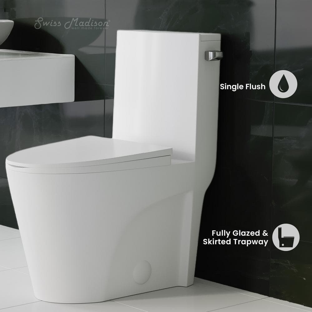 Swiss Madison St. Tropez 1-piece 1.28 GPF Single Flush Elongated Toilet in. Glossy White, Seat Included (2)