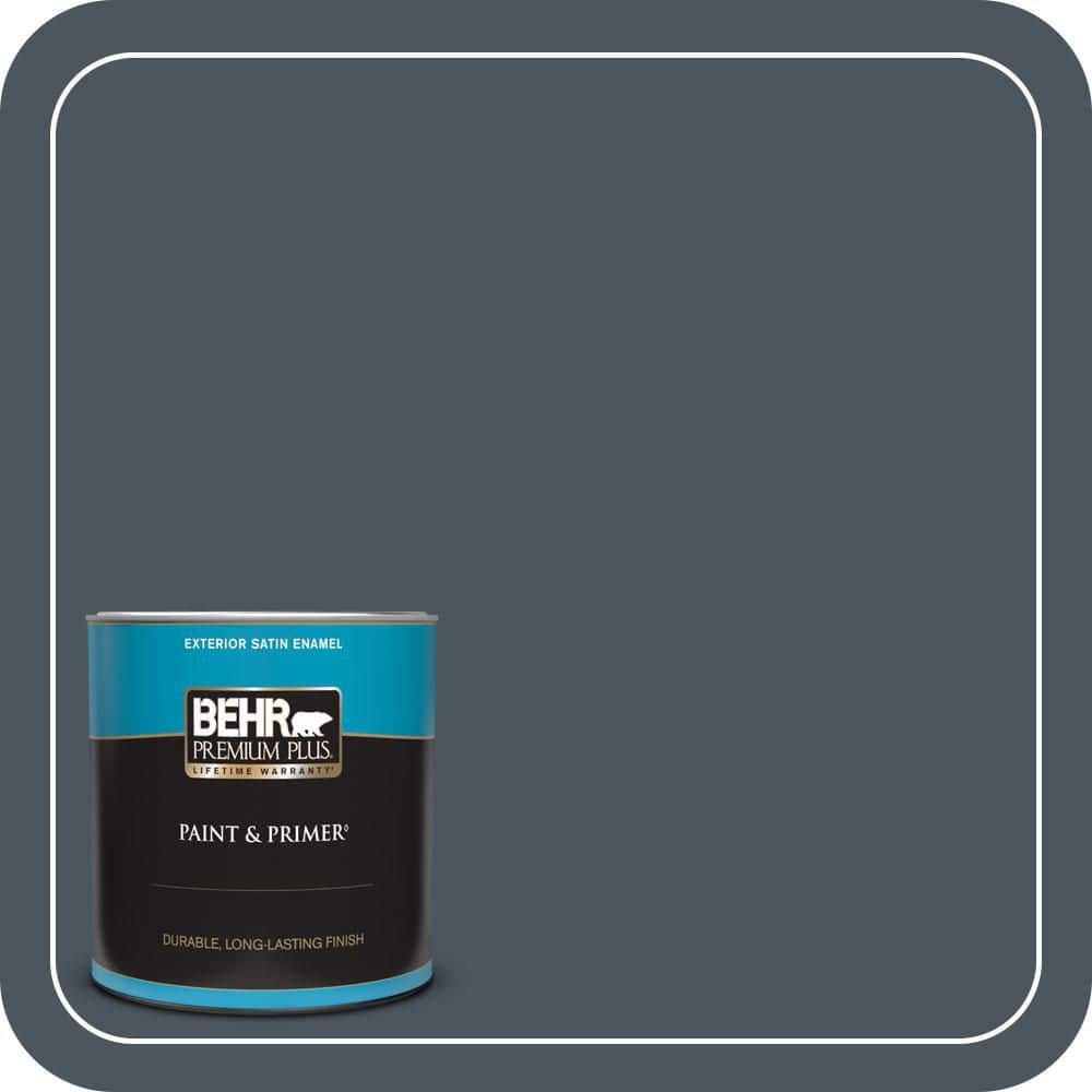 BEHR PREMIUM PLUS 1 qt. #N480-7 Midnight Blue Satin Enamel Exterior Paint & Primer