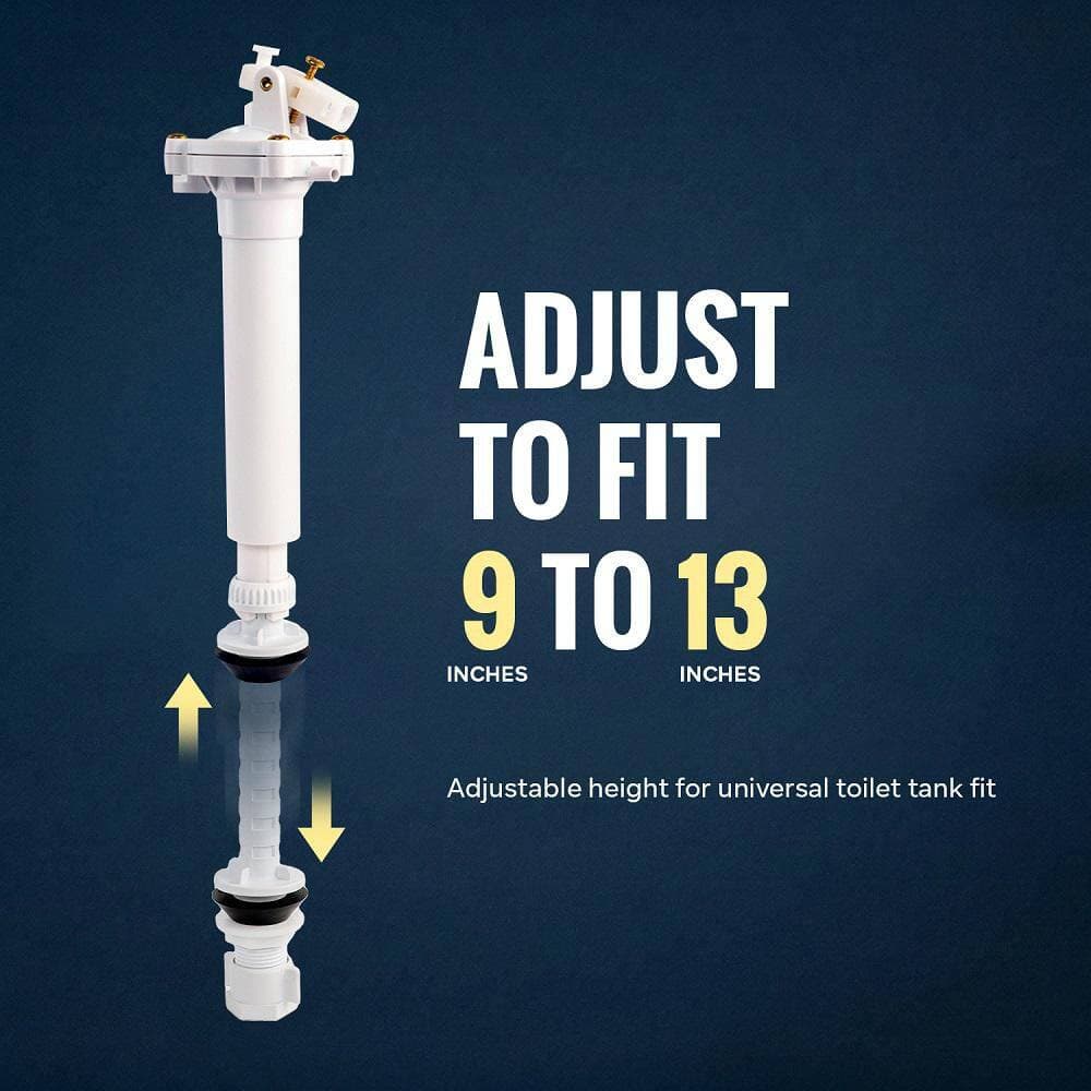 Plumbflex Toilet Tank Ballcock Adjustable 9 in. to 13 in. Anti Siphon Fill Valve with Float Rod Refill Tube Fits Most Toilets (3)