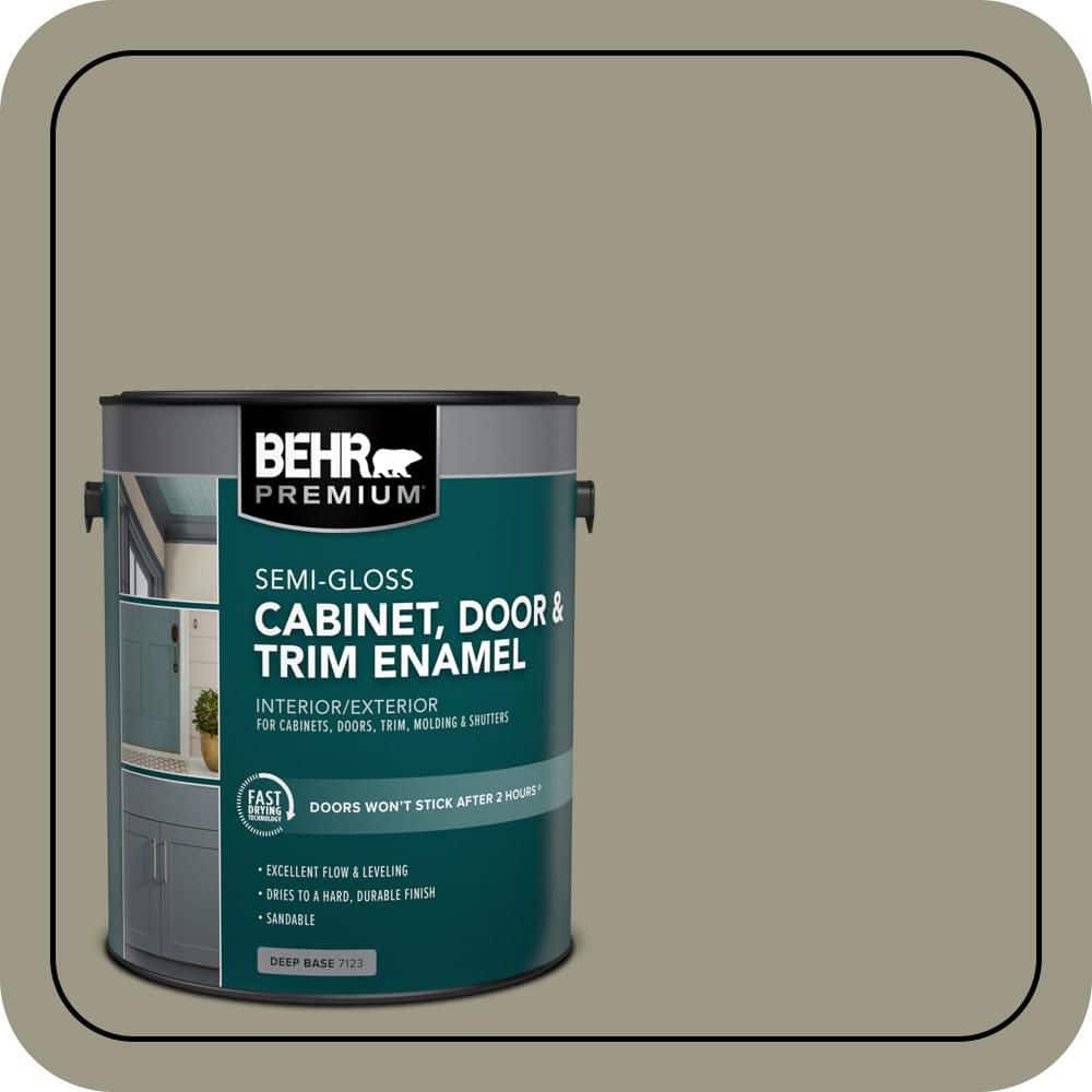 BEHR PREMIUM 1 gal. #PPU8-20 Dusty Olive Semi-Gloss Enamel Interior/Exterior Cabinet, Door & Trim Paint