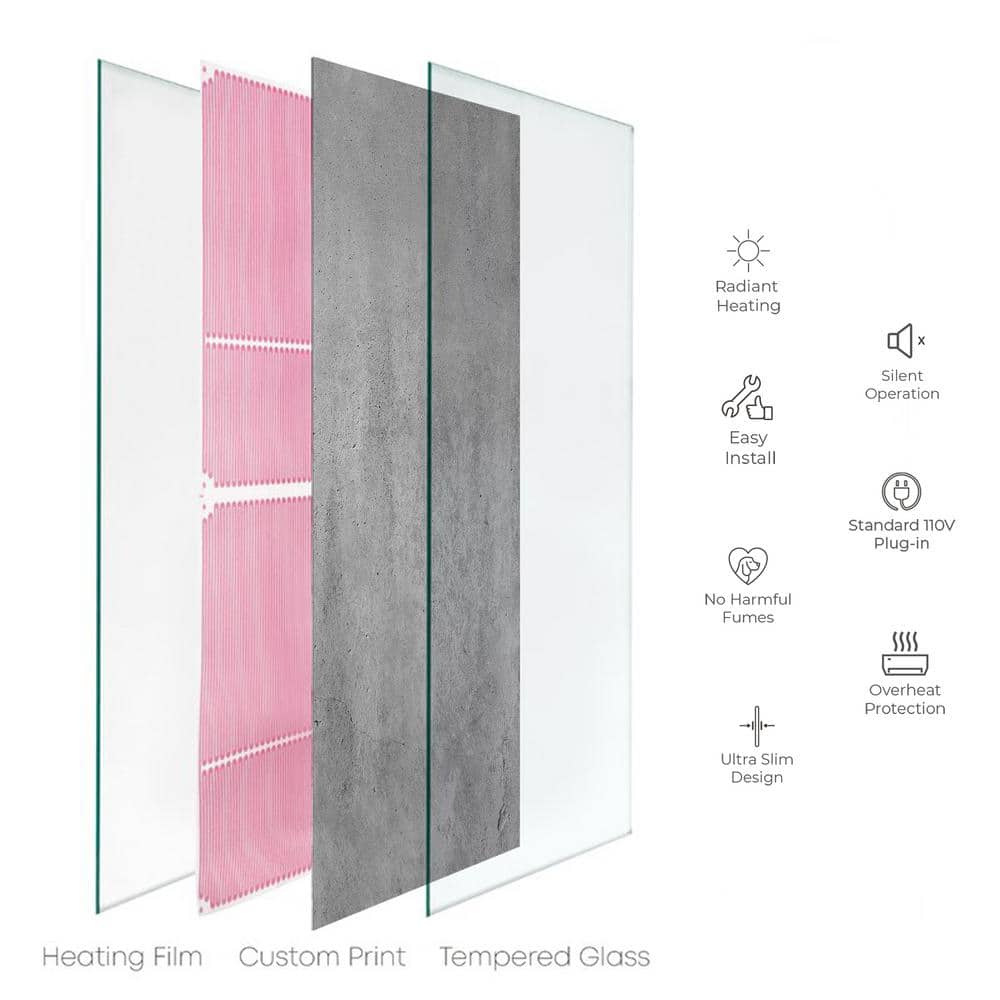 Heat Storm Glass Heater 750-Watt Radiant Wall Hanging Decorative Glass Heat Panel - Frozen Concrete (2)