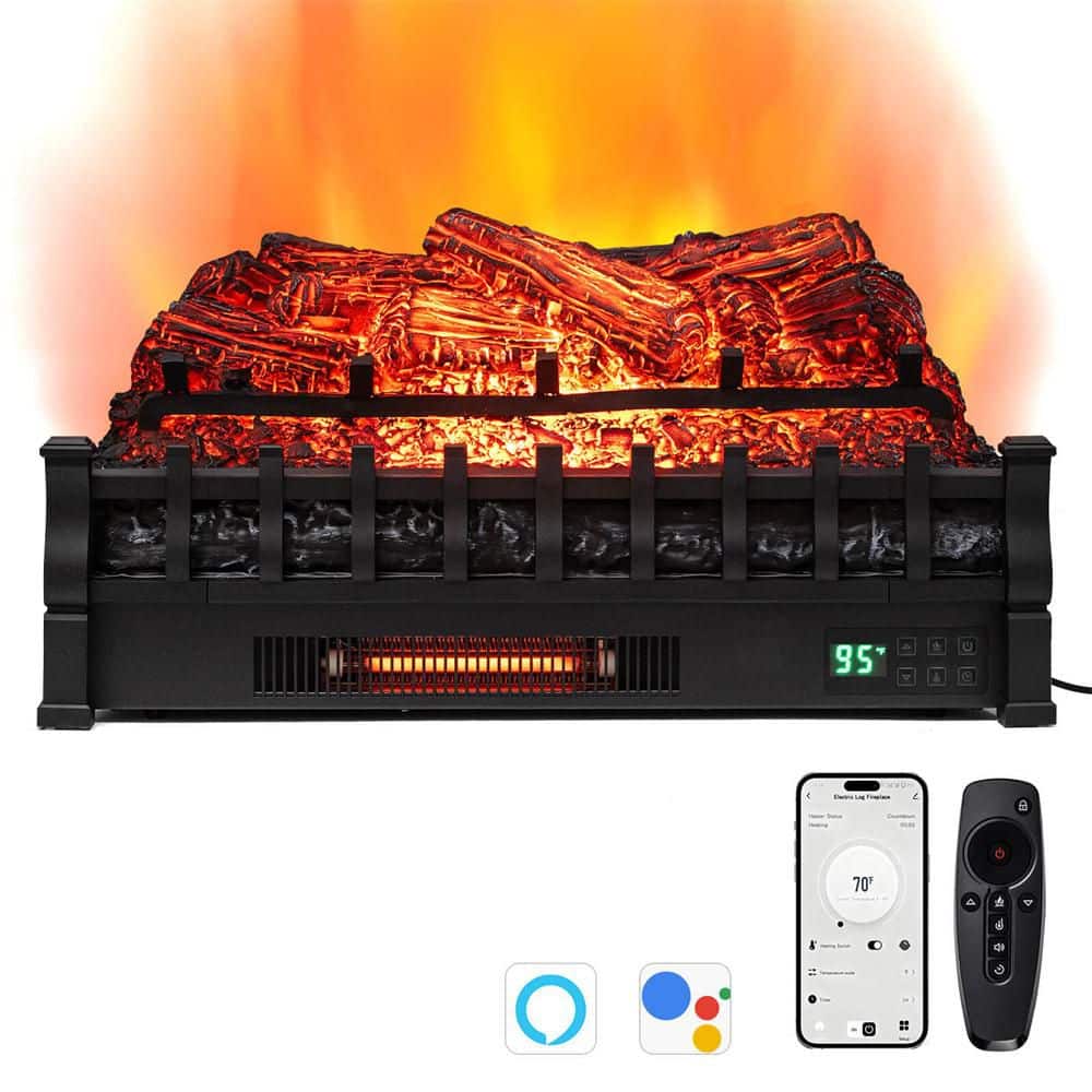 Costway 26 in. Width WiFi Infrared Quartz Freestanding Electric Fireplace Insert Logs Heater with APP Control in Black (1)