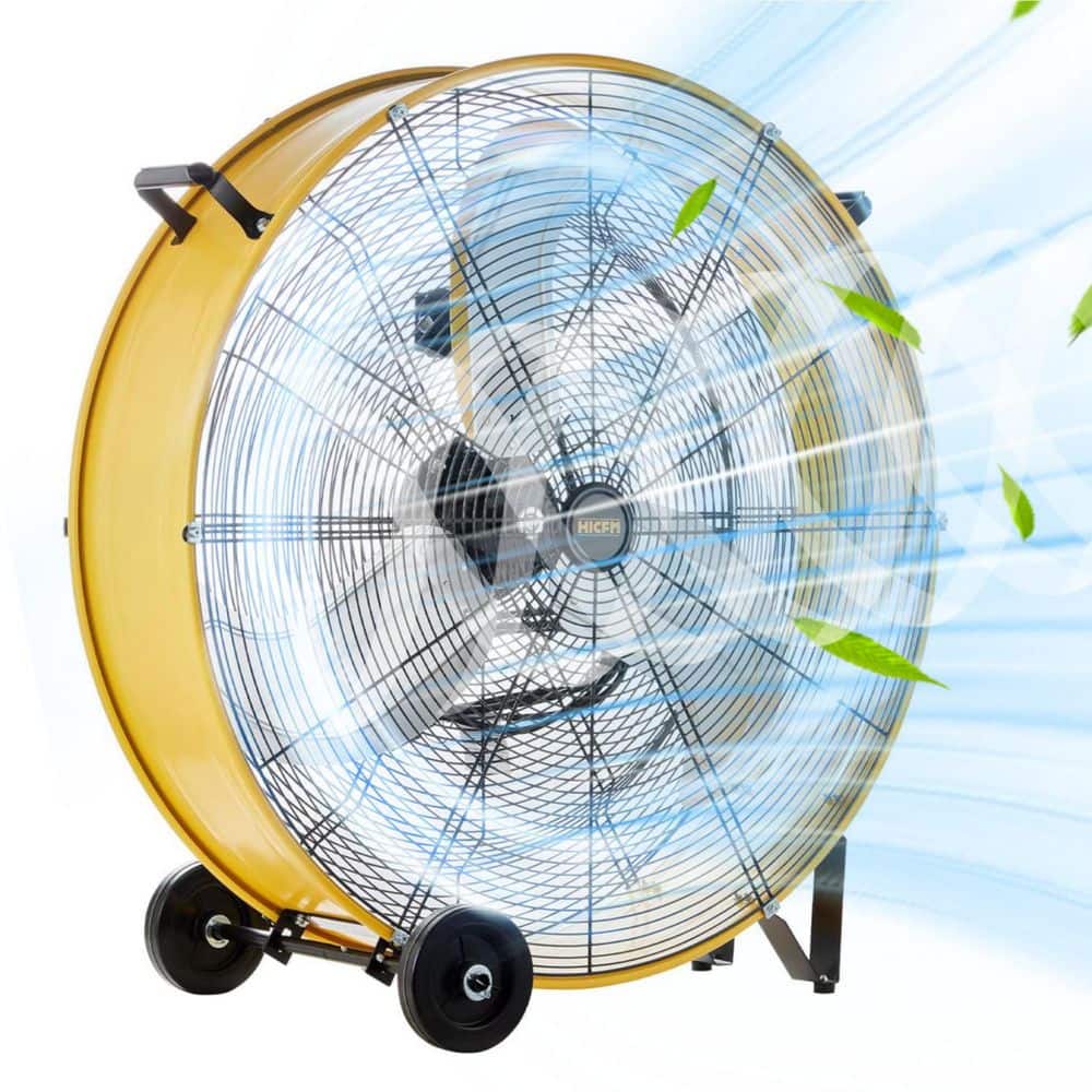 Atemomen 30 in. 3-Speeds Heavy Duty Drum Fan in Yellow with Powerful 1/3HP Motor, Commercial or Industrial Fan
