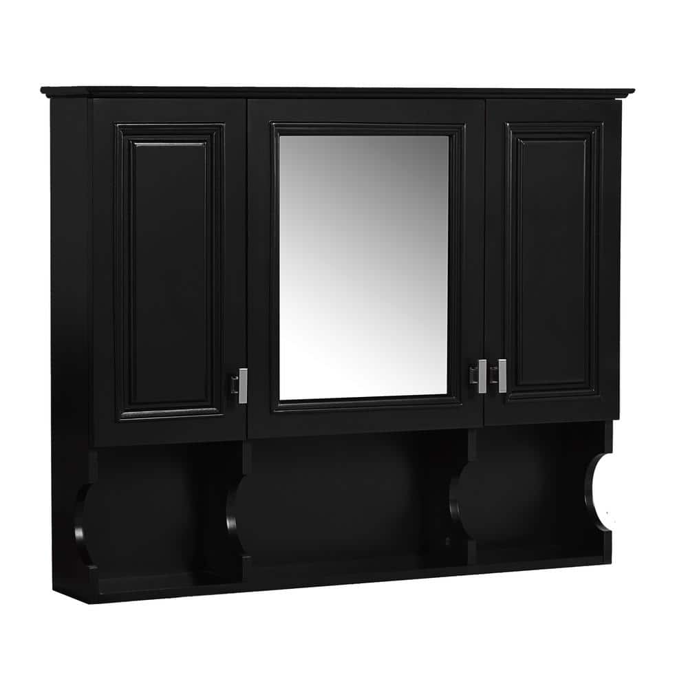 Sarlai 35 in. W x 28 in.H x 7.3 in. D Wall Mounted Bathroom Storage Wall Cabinet with Mirror and 2 Doors in Black (1)