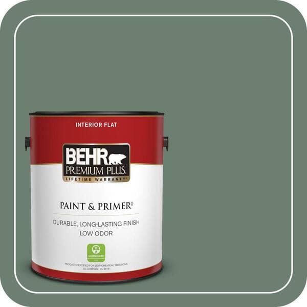 BEHR PREMIUM PLUS 1 gal. #460F-5 Island Palm Flat Low Odor Interior Paint & Primer (2)