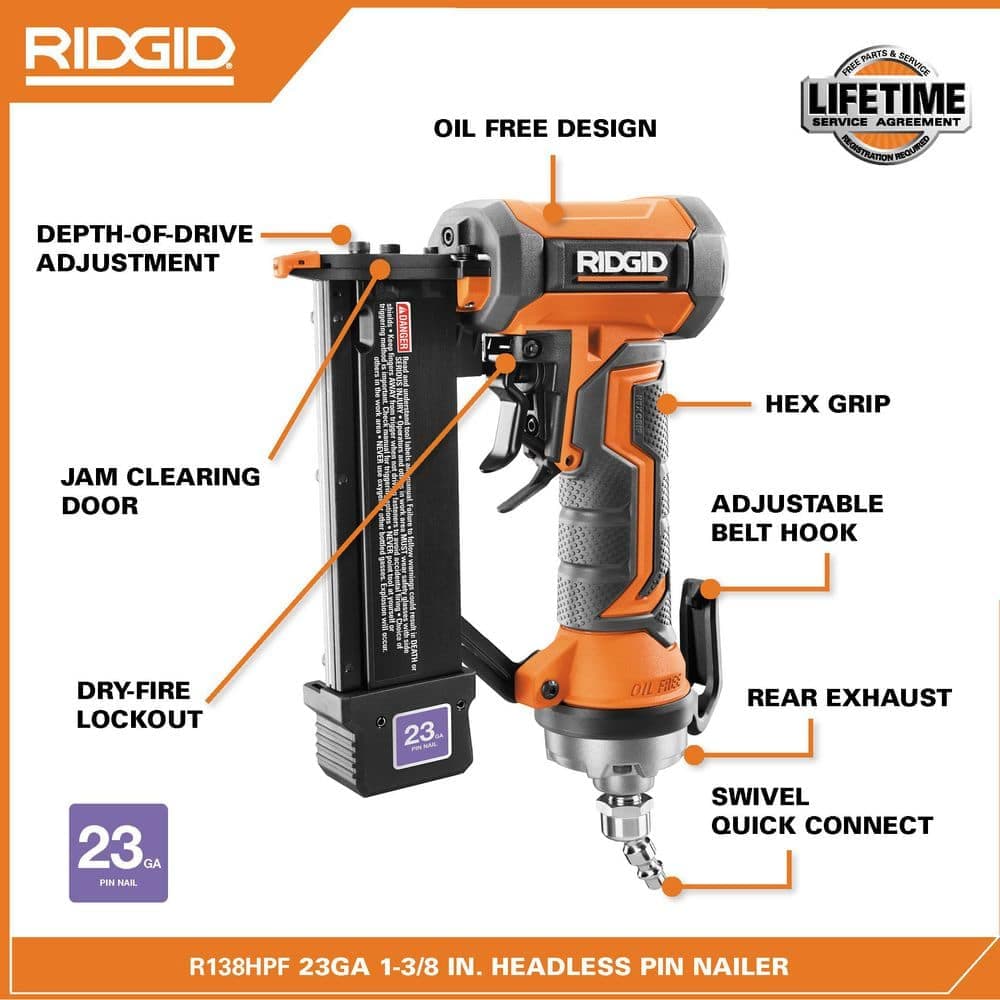 RIDGID Pneumatic 18-Gauge 2-1/8 in. Brad Nailer with Pneumatic 18-Gauge 1-1/2 in. Finish Stapler (Tools Only) (3)