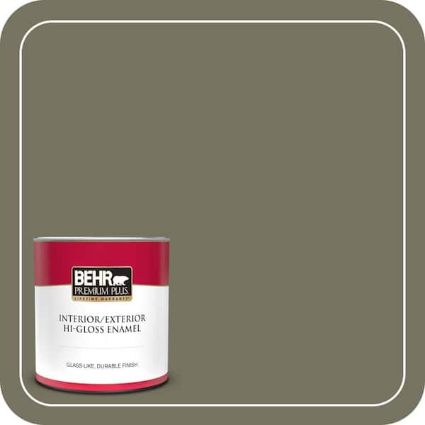 BEHR PREMIUM PLUS 1 qt. #N350-6 Peppergrass Hi-Gloss Enamel Interior/Exterior Paint & Primer (2)