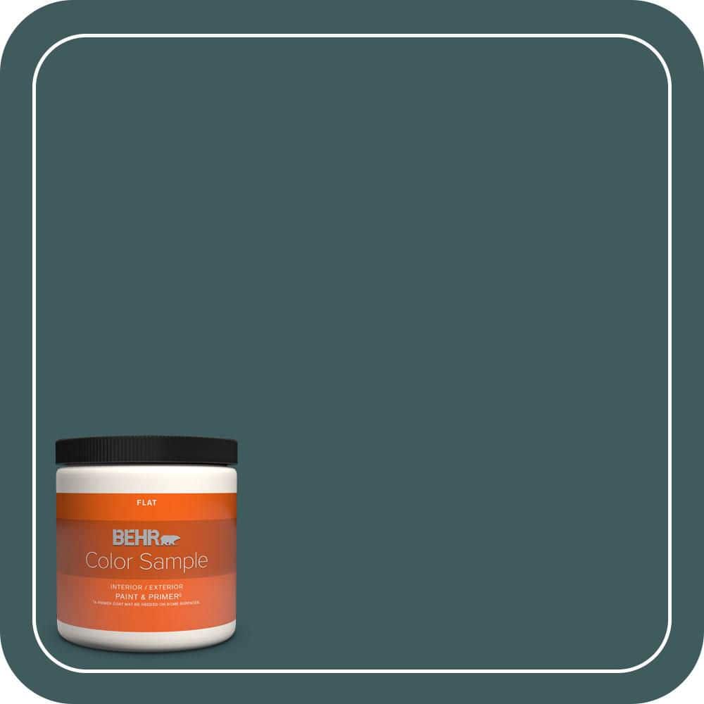 BEHR PREMIUM PLUS 8 oz. #510F-7 Teal Forest Flat Interior/Exterior Paint & Primer Color Sample (1)
