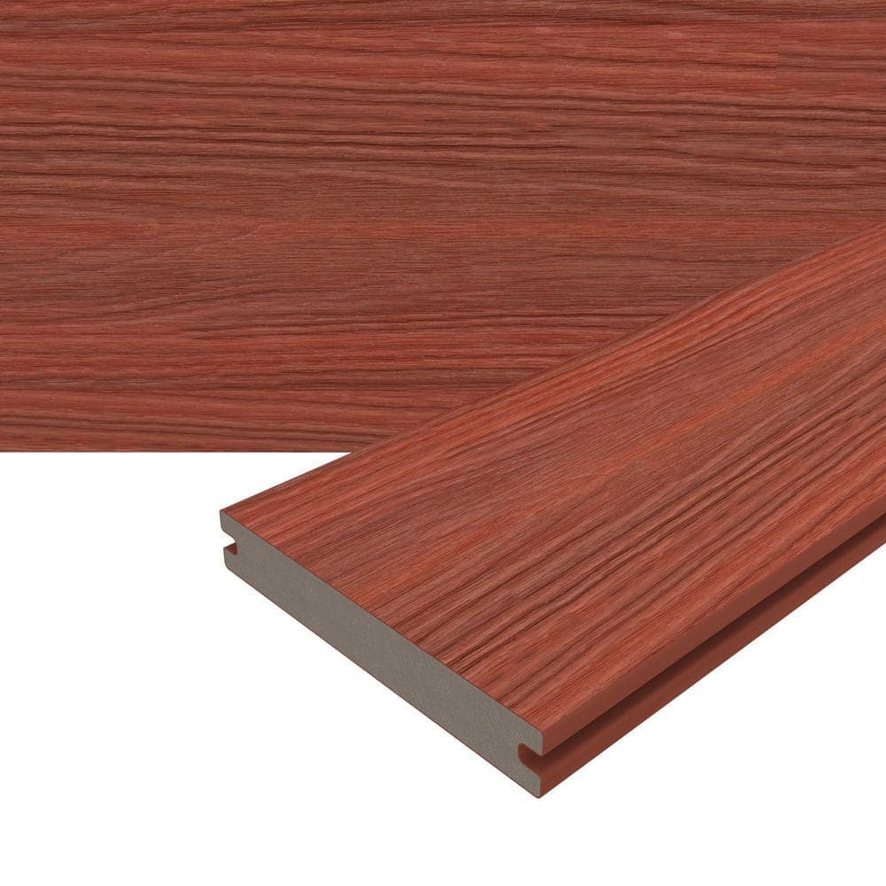 NewTechWood Magellan Plus 0.88 in. x 5.43 in. x 1 ft. Rustic and Wood Grain Swedish Red Grooved Composite Deck Board Sample (1)