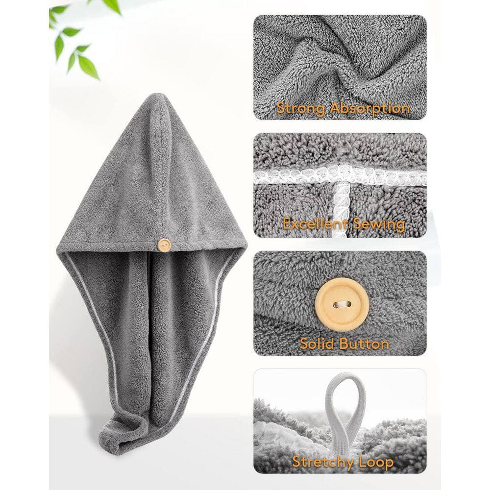 LAIFUCAM Gray Brown Camel Microfiber Hair Towel Wrap 3 Pack Fast Drying Super Absorbent Bath Accessory for Wet Hair (3)