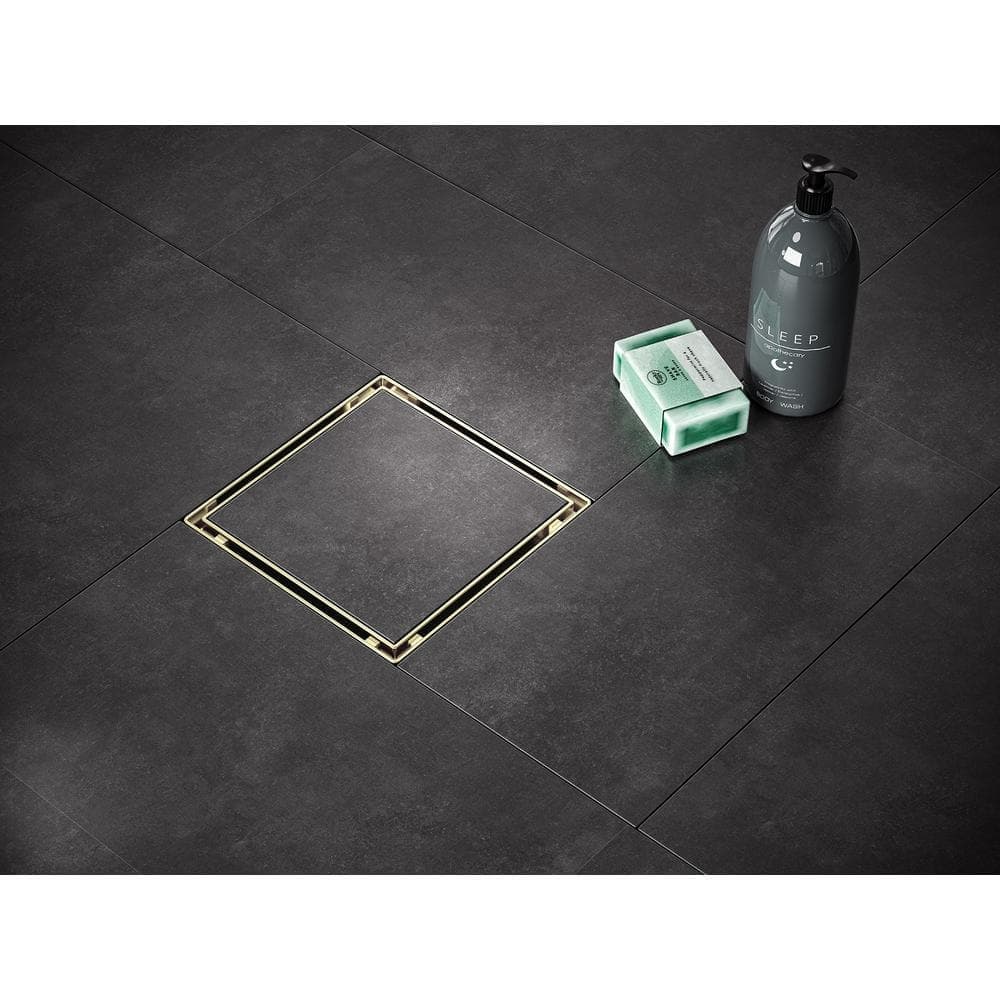 Elegante Drain Collection 6 in. Square Stainless Steel Shower Drain with Tile Insert and Zirconium Gold Plating (3)