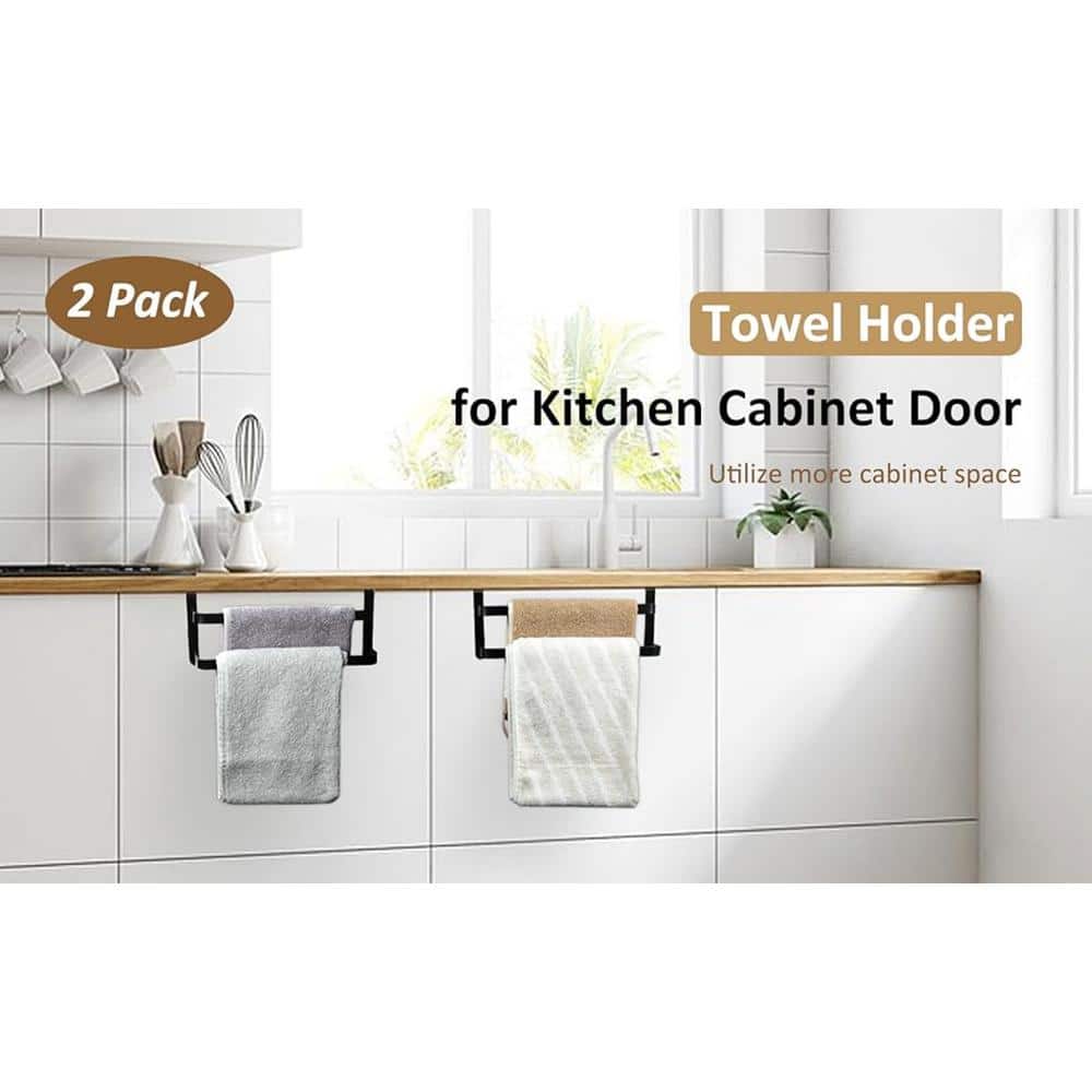 Anqtovp 10.39 in. Over-the-Door Towel Bar, 2-Tier for Bathroom Cupboard, Holds Hand/Dish Towels and Washcloths in Black (2-Pack) (3)