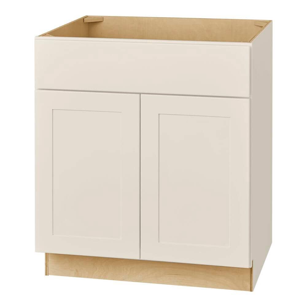 Hampton Bay Avondale 30 in. W x 24 in. D x 34.5 in. H Ready to Assemble Plywood Shaker Sink Base Kitchen Cabinet in Antique White