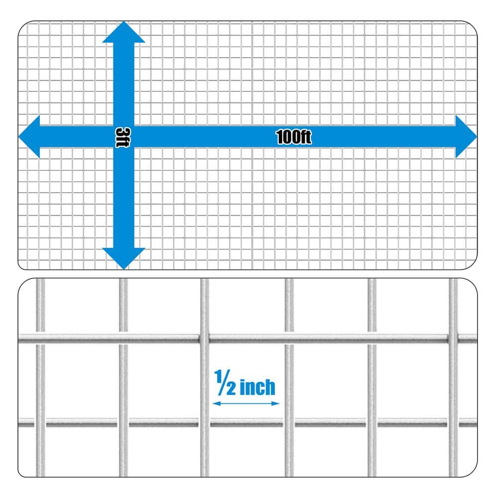 Fencer Wire 1/2 in. x 3 ft. x 100 ft. 19-Gauge Hardware Cloth Metal Wire Mesh, Galvanized Welded Cage Wire (3)