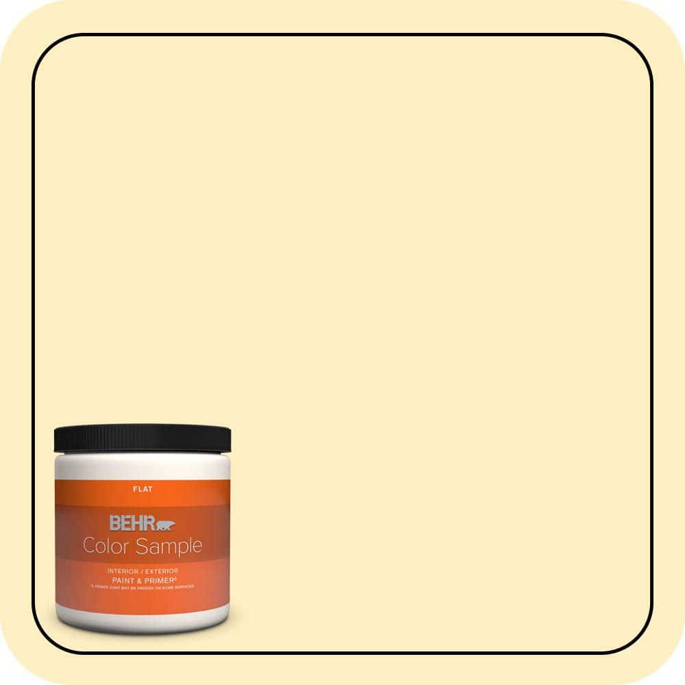 BEHR PREMIUM PLUS #380A-2 Moonlit Yellow Flat Interior/Exterior Paint & Primer Color Sample (1)