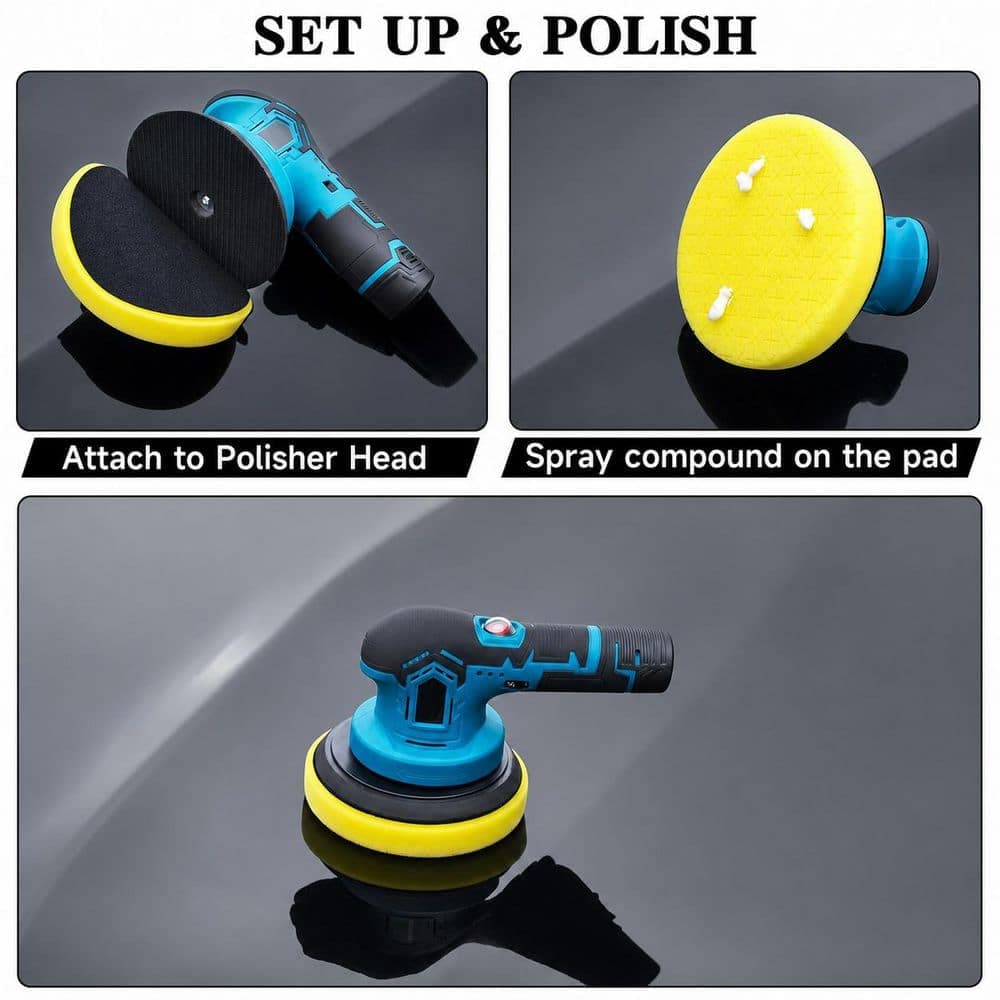 LAIFUCAM 6 Inch Foam and Wool Polishing Buffing Pads Kit with Drill Adapter for Car Detailing Paint Care 10-Pack (2)