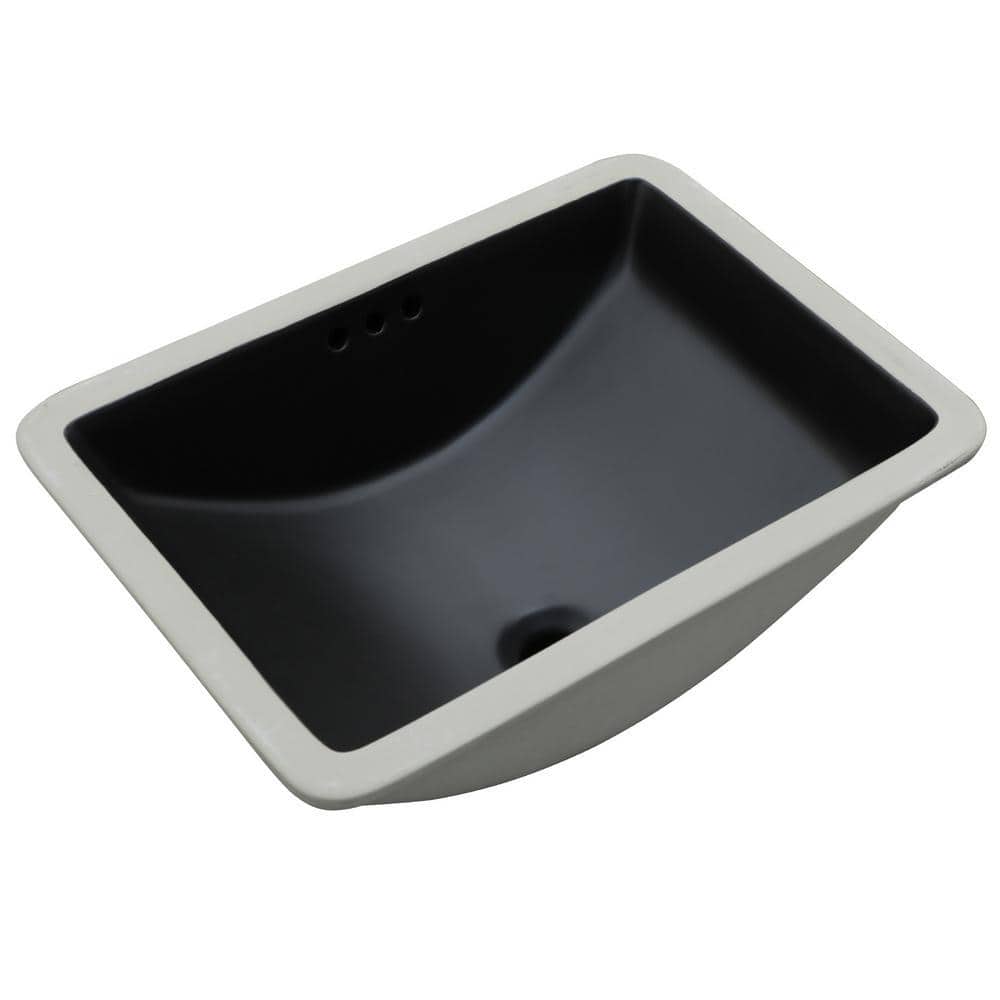Logmey 21 in. Undermount Rectangular Corner Porcelain Ceramic Bathroom Sink in Black (1)