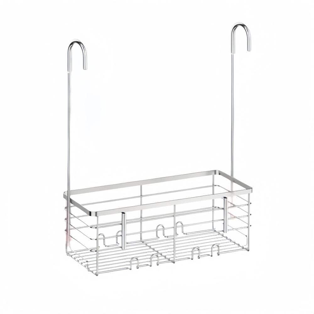 Numhew Stainless Steel Over the Door Shower Hanging Caddy with Hooks, Bathroom Shower Organizer Basket, Shampoo Bracket, Silver (1)
