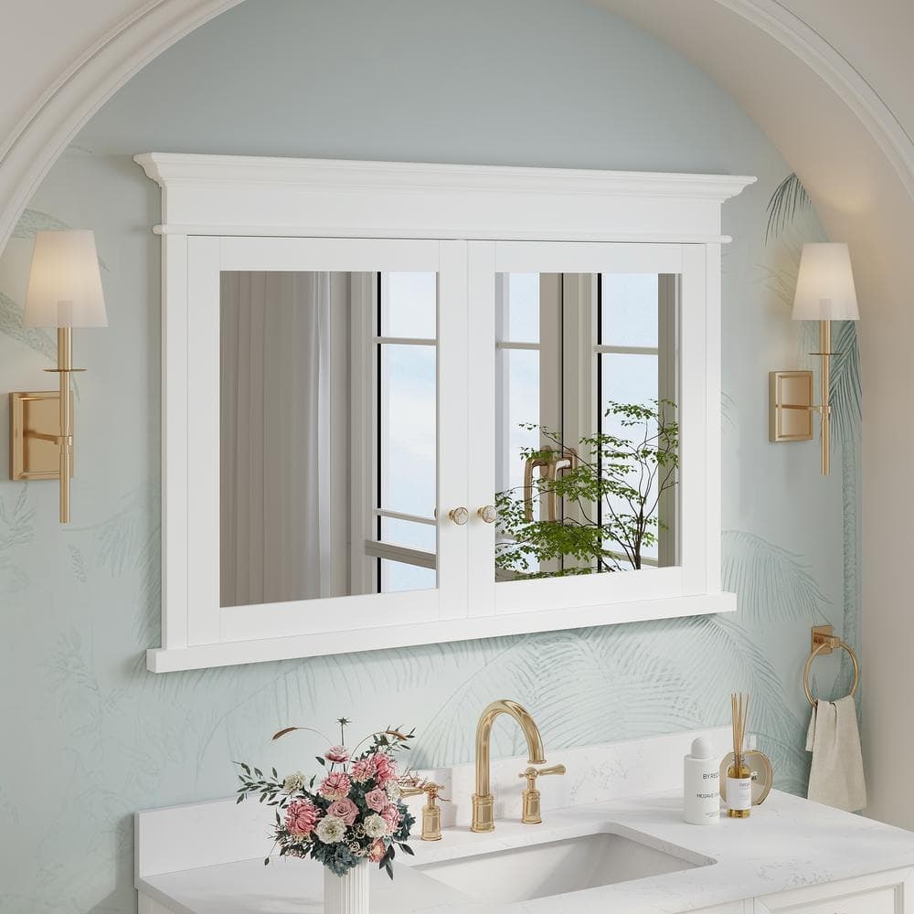 FORCLOVER Fully Assembled 55 in. W 32 in. H Solid Wood Medicine Cabinet with Mirror Recessed Mount,Blum Hinges