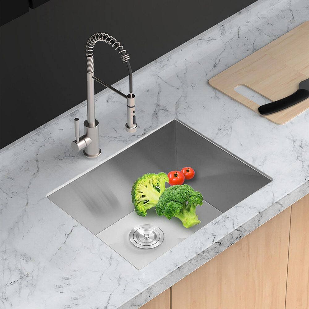 Coporesell 18 in. D x 21 in. W 16 Gal. Undermount Laundry/Utility Sink in Brushed Nickel (2)