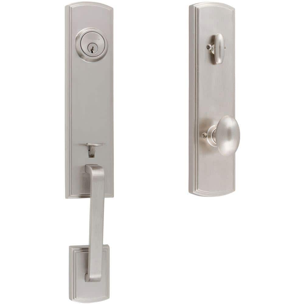 DELANEY HARDWARE Italian Collection Briona Single Cylinder Satin Nickel Door Handleset with Canova Interior for Right-Hand Door (1)