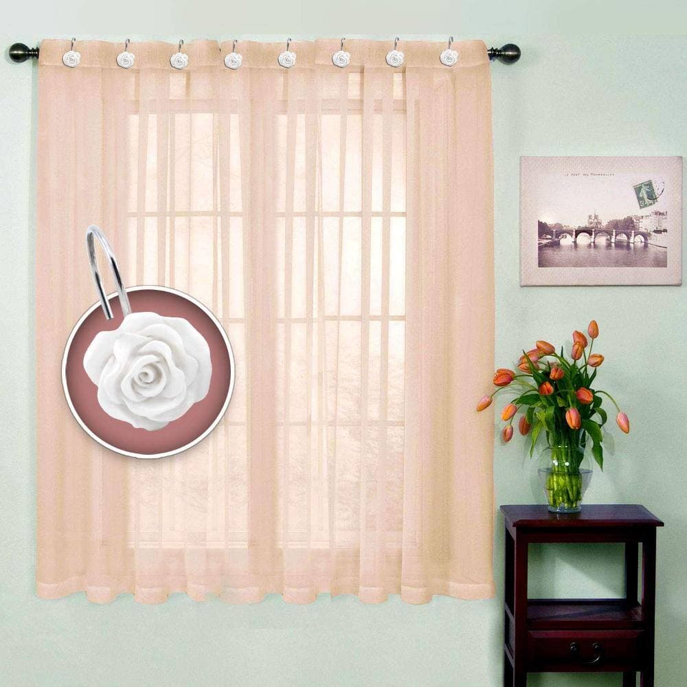 Unbranded Rings and Hooks Decorative Rose Shower Curtain Hooks, Rustproof Resin Rose Design, 12-Pack Set, White (3)