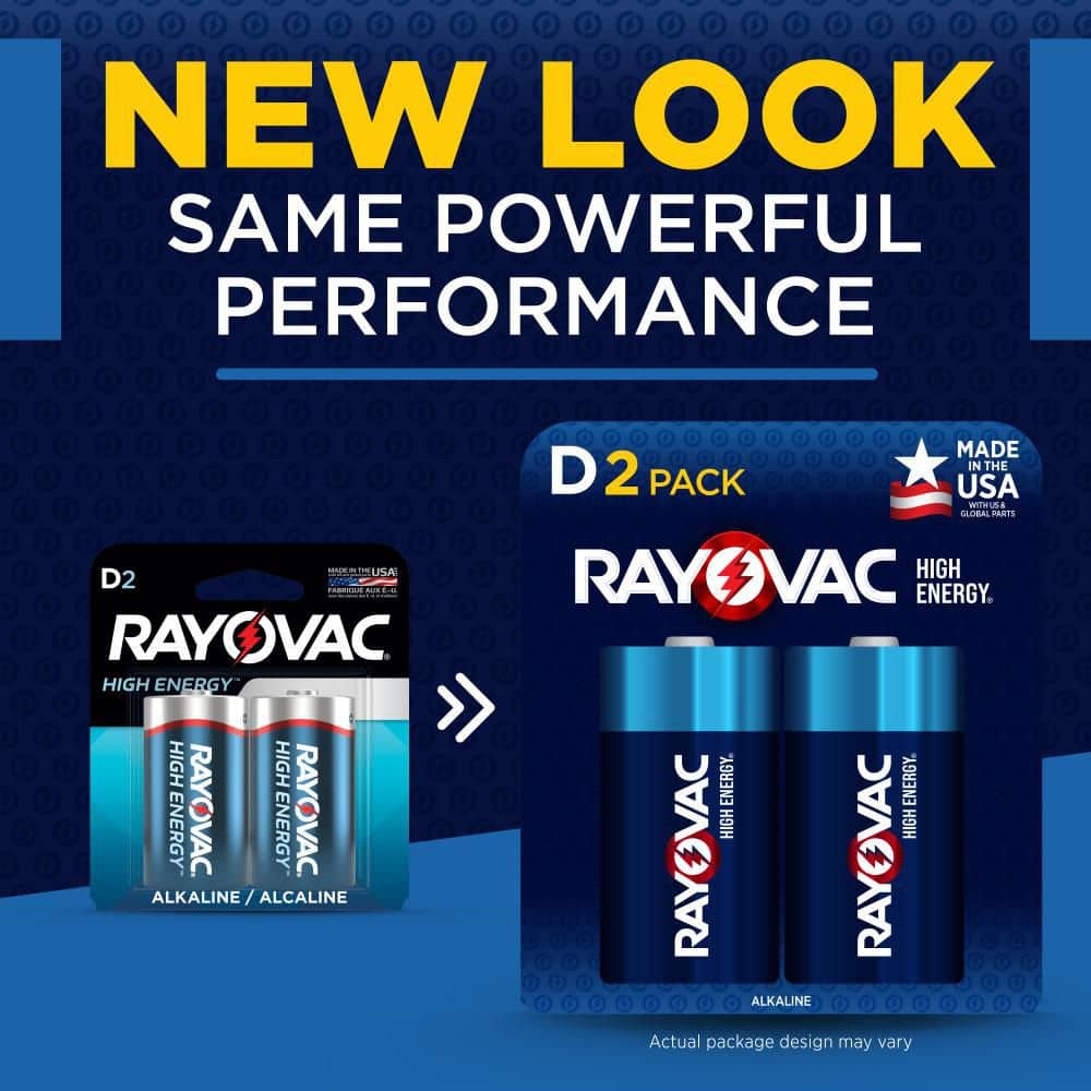 Rayovac High Energy D Batteries (2 Pack), Alkaline D Cell Batteries for Household Use (2)