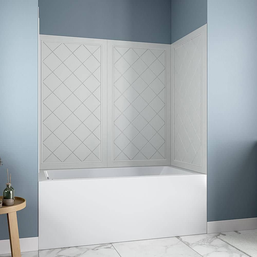 Streamline DSH-1160-109 32 in. L x 60 in. W x 55 in. H 4-Piece Glue-Up Alcove Bathtub Wall Surround in White Tile Finish (2)