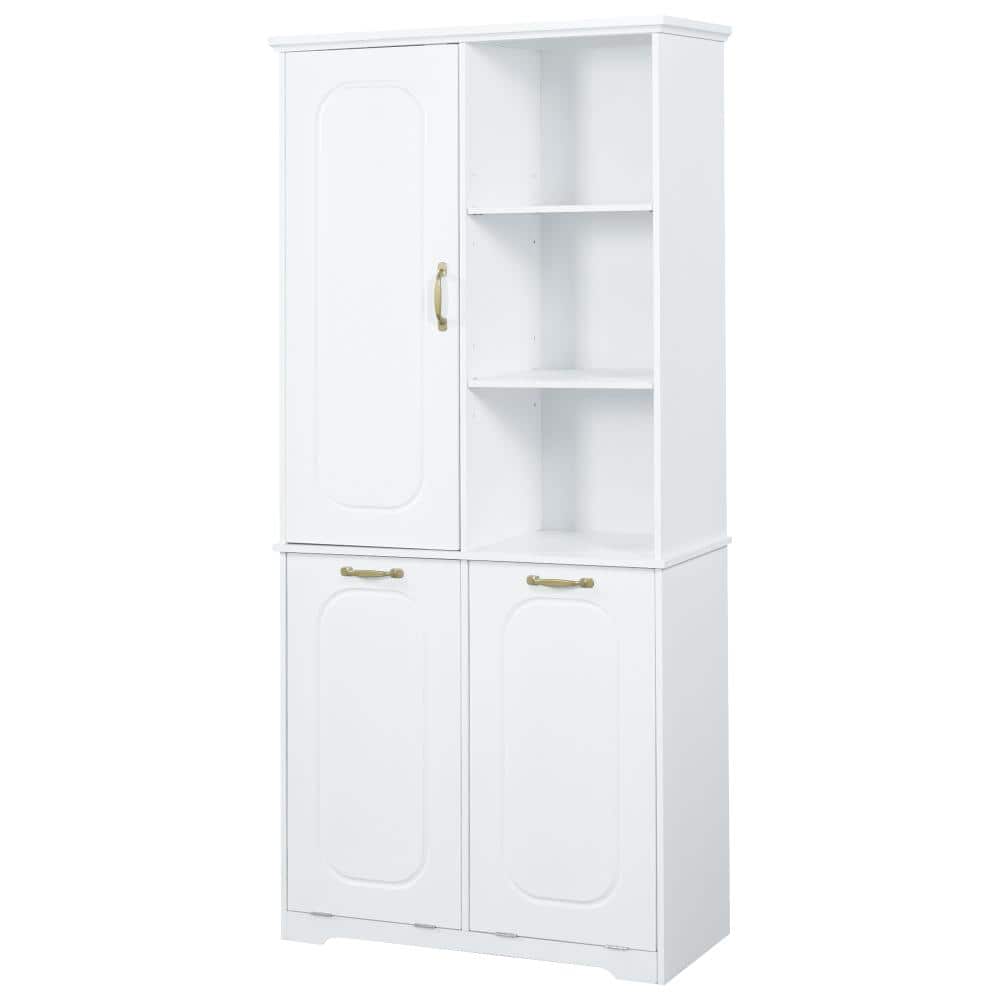 XUJMK 31 in. W x 14 in. D x 68 in. H White Linen Cabinet, Storage Cabinet with 2 Tilt-Out Laundry Hampers, Adjustable Shelves (1)