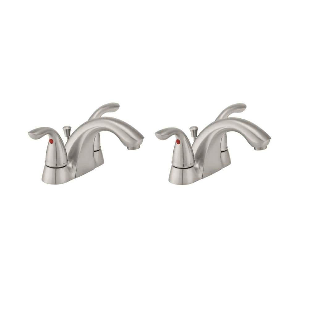 Glacier Bay Builders 4 in. Centerset Double Handle Low-Arc Bathroom Faucet in Brushed Nickel (2-Pack) (2)