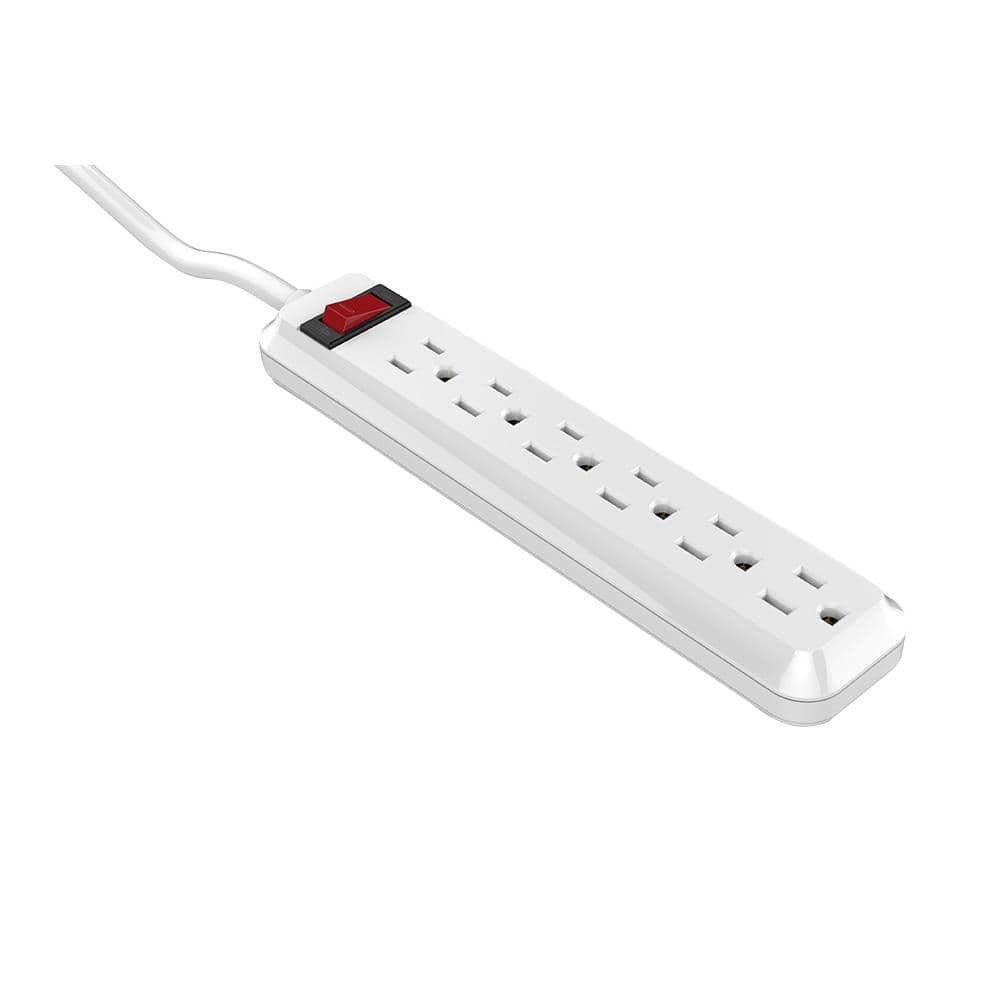 Unbranded 4 ft. 6-Outlet Power Strip with 45 Degree Flat Angle Plug, White