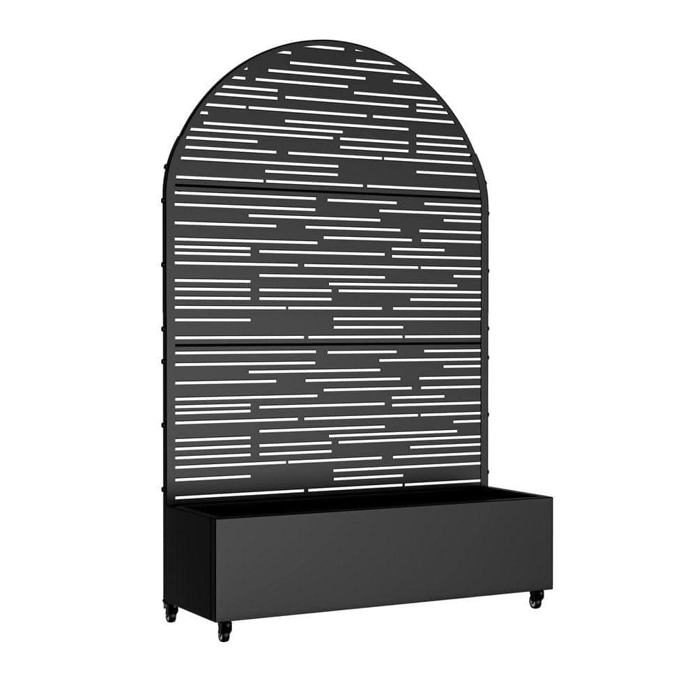 Lirago 72 in. H x 47 in. W Arch Black Outdoor Metal Privacy Screen Planter Box Wall Decor in Irregular lines Pattern (2)