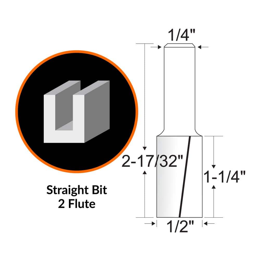 WEN 1/2 in. Straight 2-Flute Carbide Tipped Router Bit with 1/4 in. Shank and 1-1/4 in. Cutting Length (2)