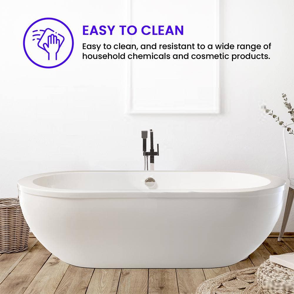 Vanity Art Rennes 71 in. x 34 in. Acrylic Flatbottom Freestanding Soaking Bathtub with Center Drain in White/Polished Chrome (3)