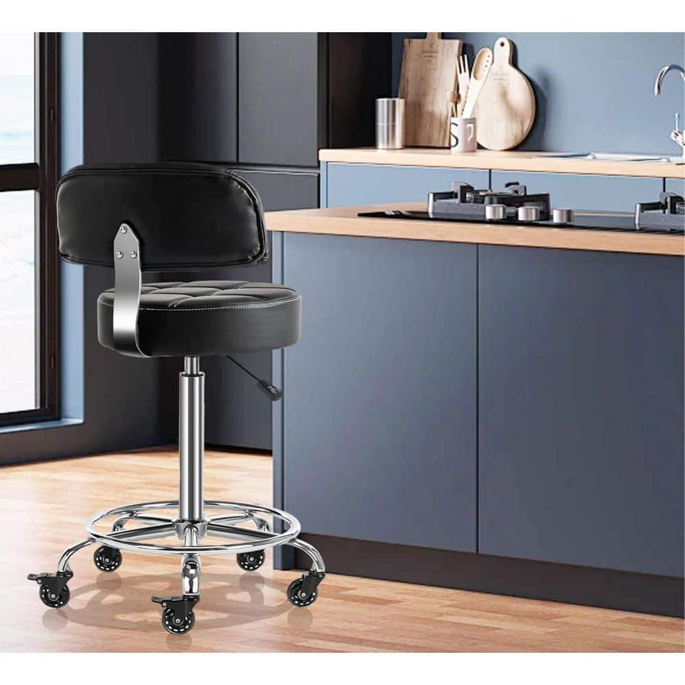 Unbranded Lockable Adjustable Stool with Back Footrest Ergonomic Hydraulic Rolling, Black 24 in.-31 in. (3)