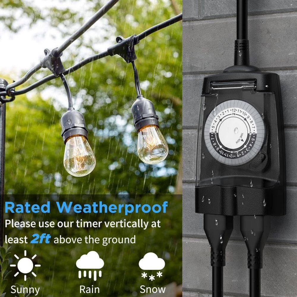Yichuhaoxi 15-Amp 120-Volt 1440-min Outdoor 2-Grounded Outlets Chronologic Timer Black for Electrical Outlets Heavy Duty (3)