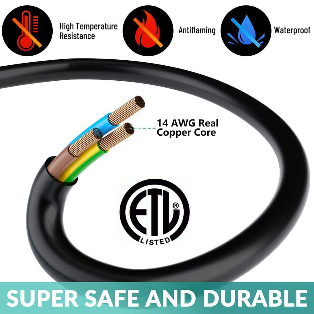 Unbranded 30 ft. 14/3 SJTW 3-Conductor 15 Amp 125V 1875W Indoor Outdoor Extension Cord with Tri-Tap 3 Outlets Black (3)